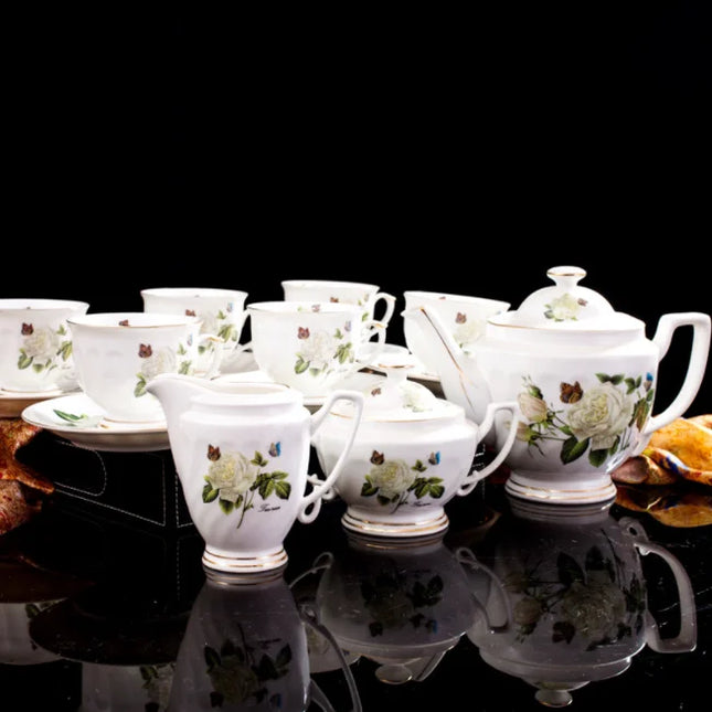 Hot Sale New Design Elegant Promotion Exquisite Decal Craft Porcelain Tea Coffee Set