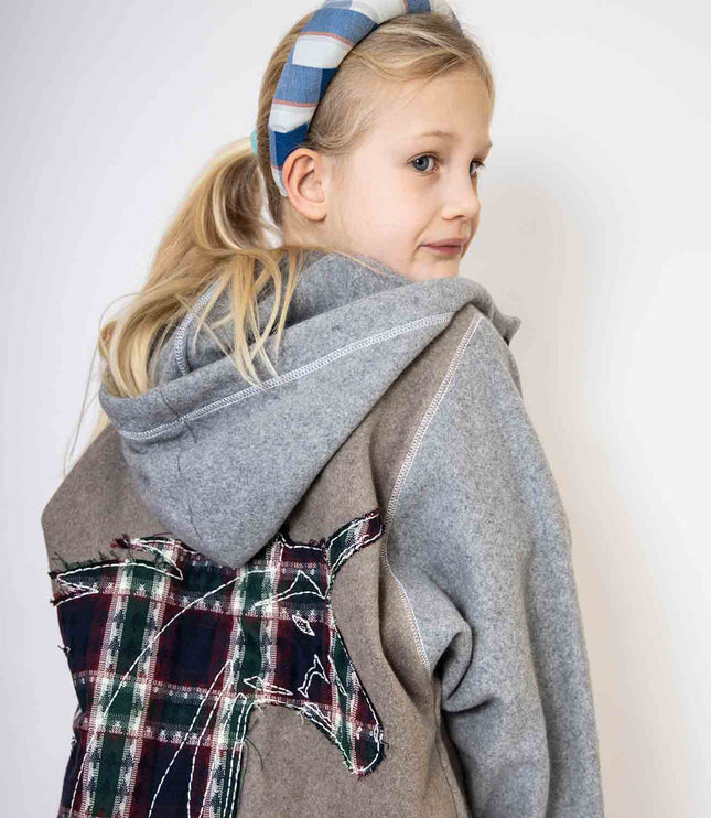 Beige Fleece Hoodie for Kids with Unicorn Applique