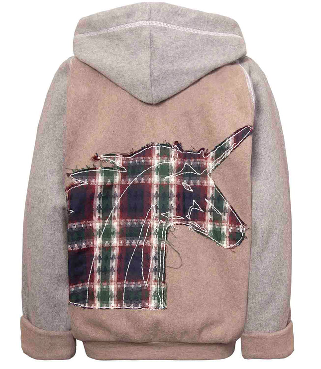 Beige Fleece Hoodie for Kids with Unicorn Applique