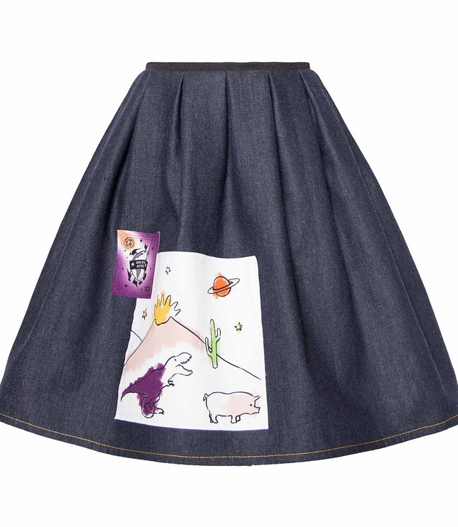 Blue Denim Skirt with Appliqué