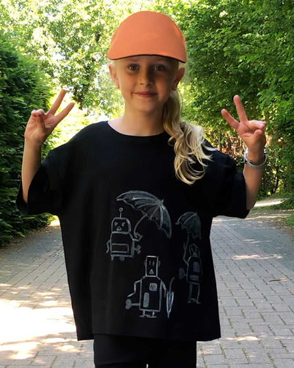 Hand-Painted Oversized Black T Shirt for Kids