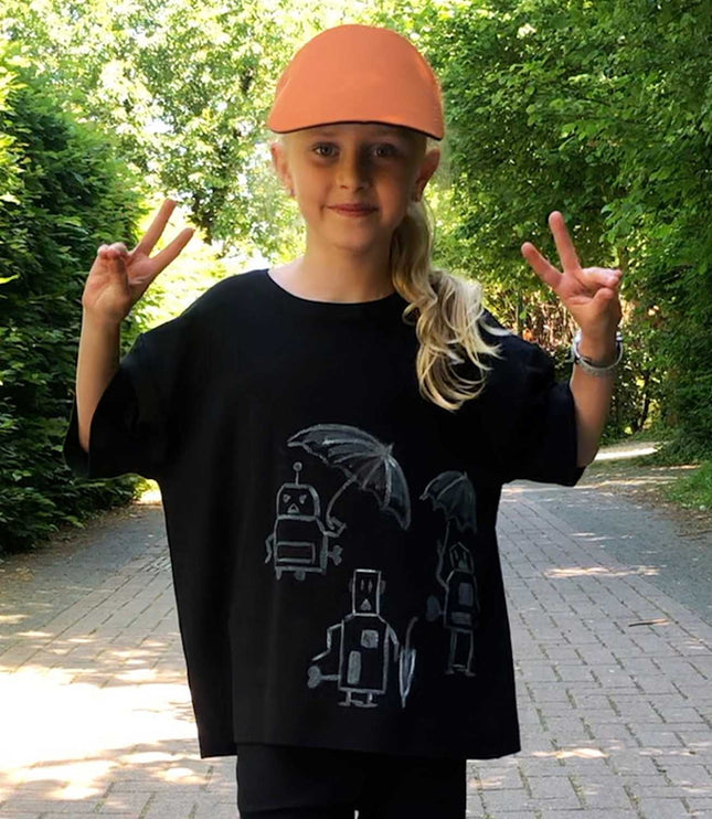 Hand-Painted Oversized Black T Shirt for Kids