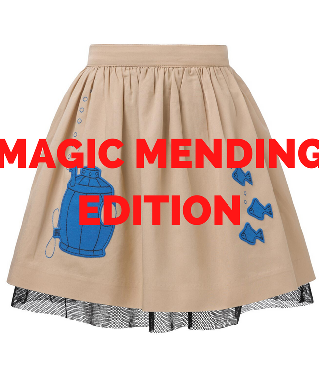 MAGIC MENDING PRELOVED Beige Cotton Skirt with Submarine, 2 years