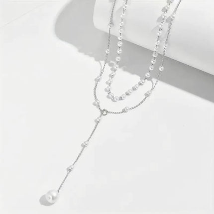European & American Style Pearl and Alloy Geometric Necklace