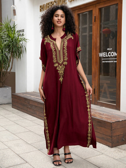 European And American Rayon Embroidered Holiday Loose Plus Size Long Dress
