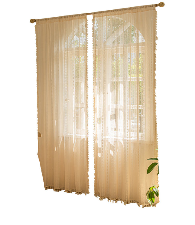 Wood Color Lace Mesh Curtains Living Room Bedroom