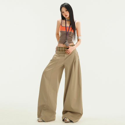 Stitching Waist Head Plaid Casual Pants Loose Wide-leg Pants