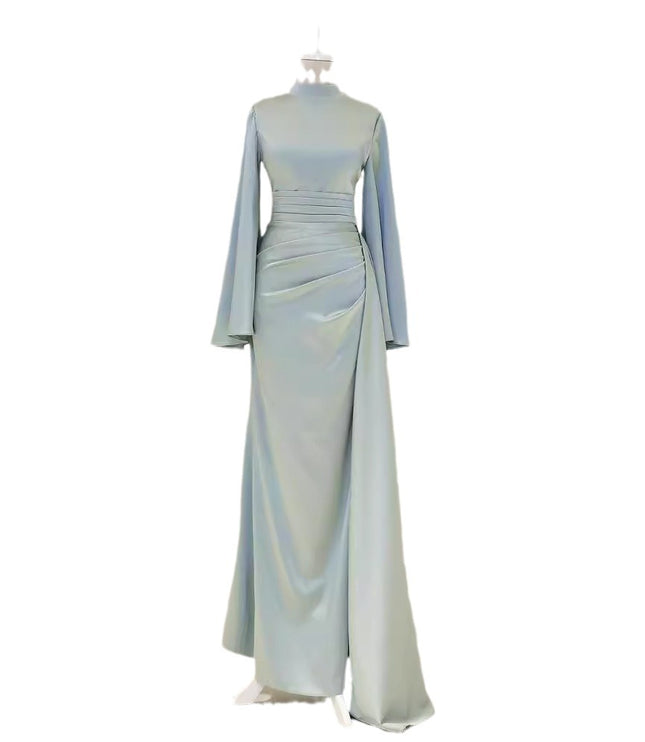 Pleated Waist Tight High Waist Slim Long Dress