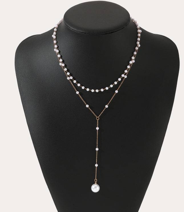 European & American Style Pearl and Alloy Geometric Necklace