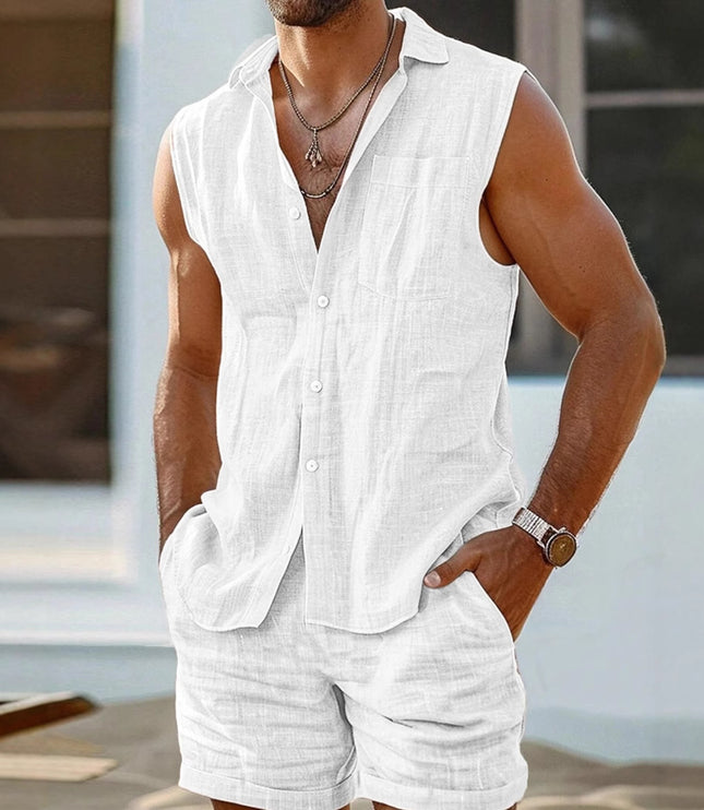 Men's Casual Stand Collar Cardigan Vest Cotton And Linen Style Suit
