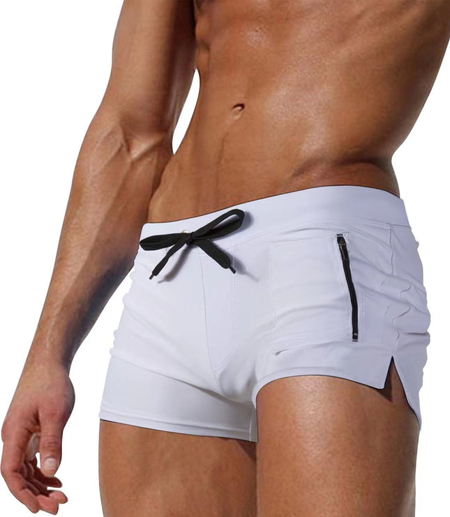 Men's Polyester High Waist Tight Lace-up Swimming Trunks