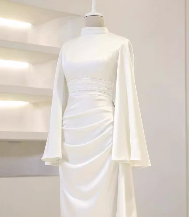 Pleated Waist Tight High Waist Slim Long Dress