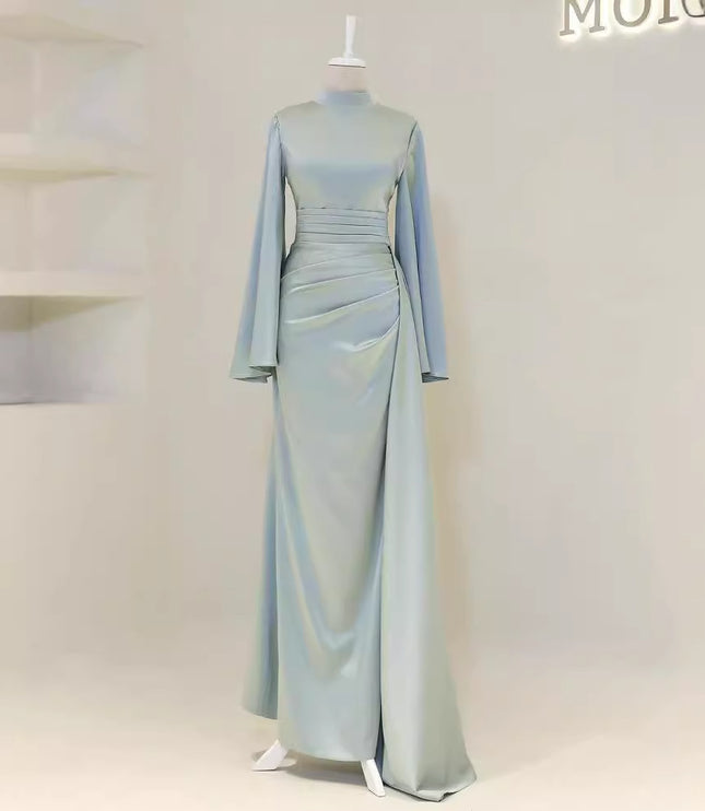 Pleated Waist Tight High Waist Slim Long Dress