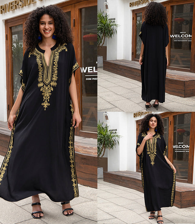 European And American Rayon Embroidered Holiday Loose Plus Size Long Dress