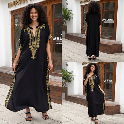 European And American Rayon Embroidered Holiday Loose Plus Size Long Dress