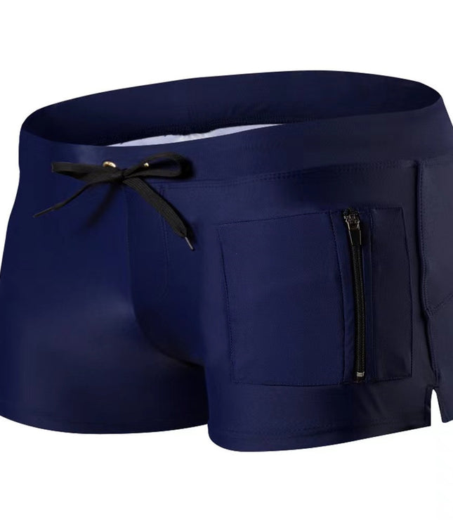 Men's Polyester High Waist Tight Lace-up Swimming Trunks