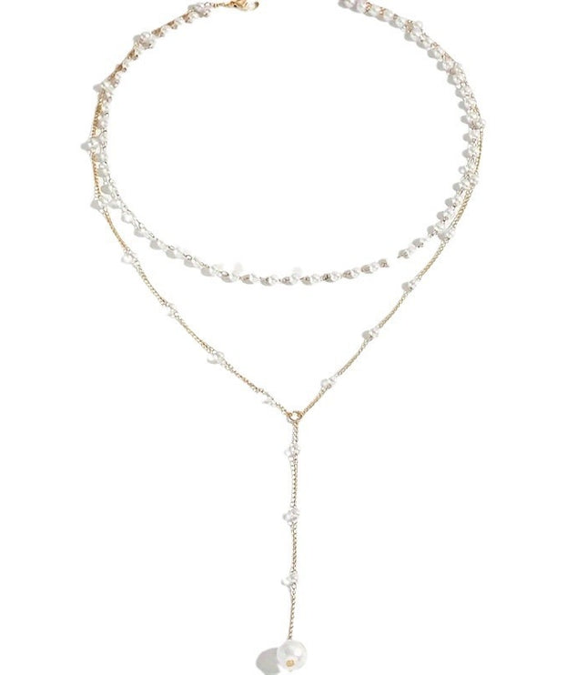 European & American Style Pearl and Alloy Geometric Necklace