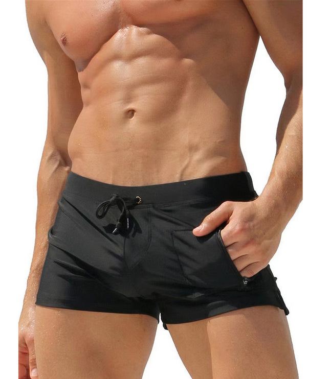 Men's Polyester High Waist Tight Lace-up Swimming Trunks