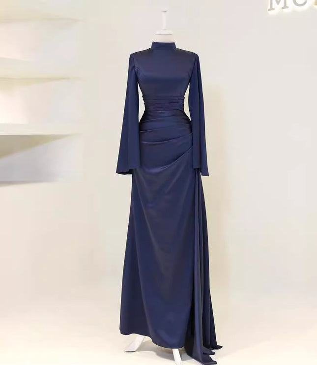 Pleated Waist Tight High Waist Slim Long Dress