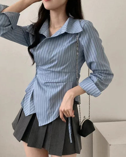 Autumn Shirt Stripe College Style Shirt