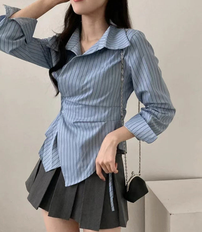 Autumn Shirt Stripe College Style Shirt