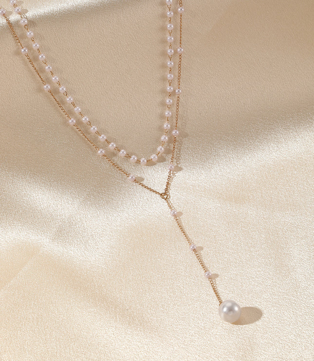 European & American Style Pearl and Alloy Geometric Necklace
