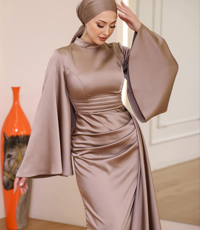 Pleated Waist Tight High Waist Slim Long Dress