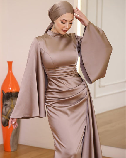 Pleated Waist Tight High Waist Slim Long Dress