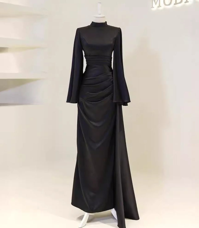 Pleated Waist Tight High Waist Slim Long Dress