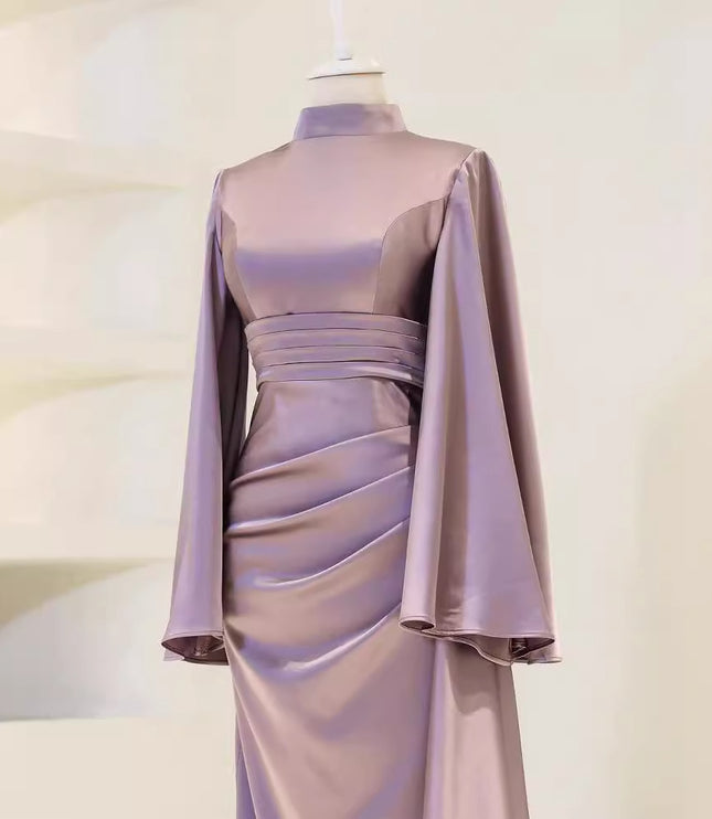 Pleated Waist Tight High Waist Slim Long Dress