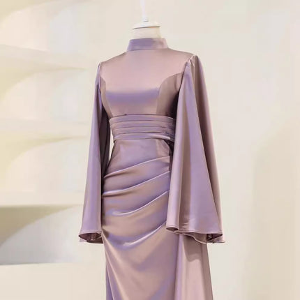 Pleated Waist Tight High Waist Slim Long Dress