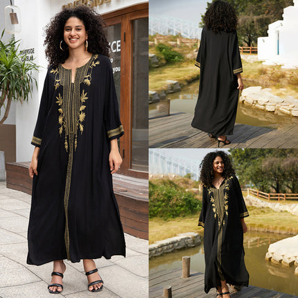 European And American Rayon Embroidered Holiday Loose Plus Size Long Dress