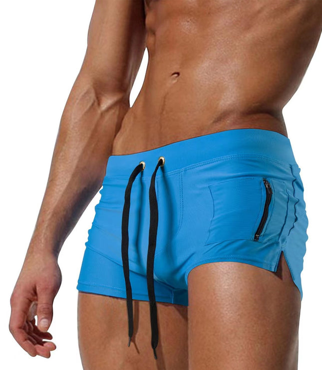 Men's Polyester High Waist Tight Lace-up Swimming Trunks
