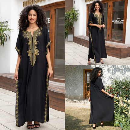 European And American Rayon Embroidered Holiday Loose Plus Size Long Dress