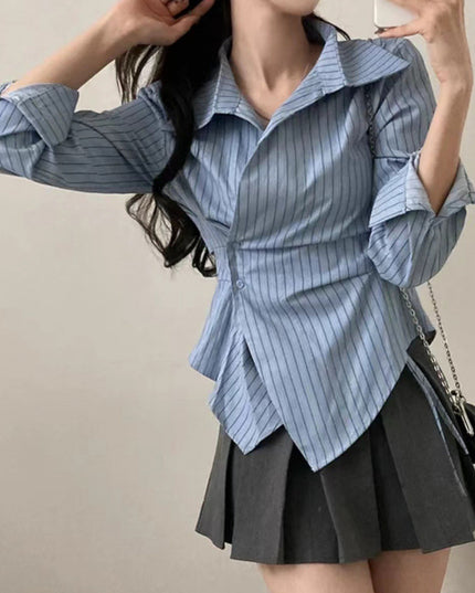 Autumn Shirt Stripe College Style Shirt