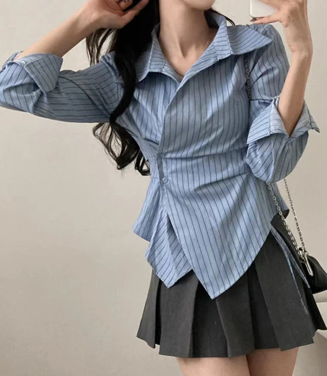 Autumn Shirt Stripe College Style Shirt