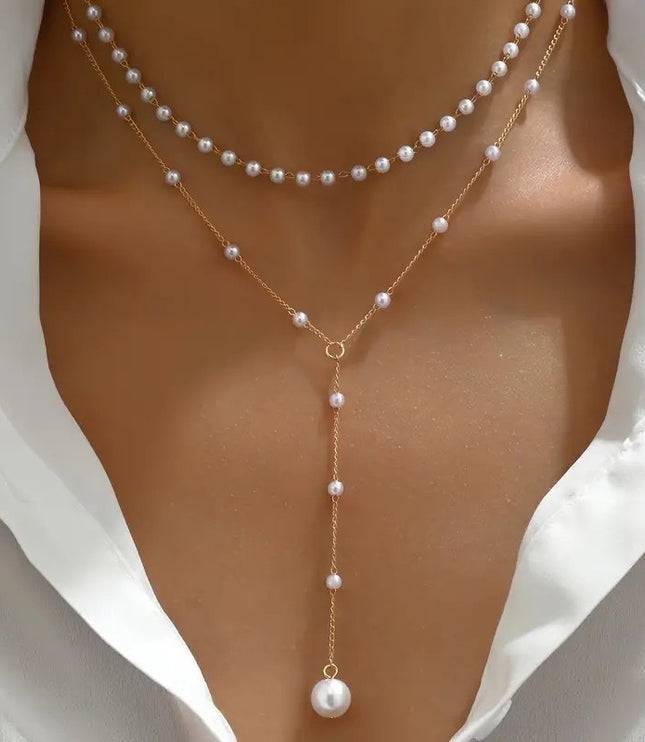 European & American Style Pearl and Alloy Geometric Necklace