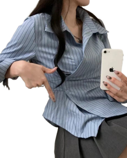 Autumn Shirt Stripe College Style Shirt