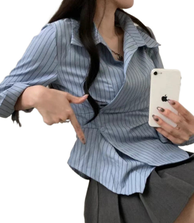 Autumn Shirt Stripe College Style Shirt
