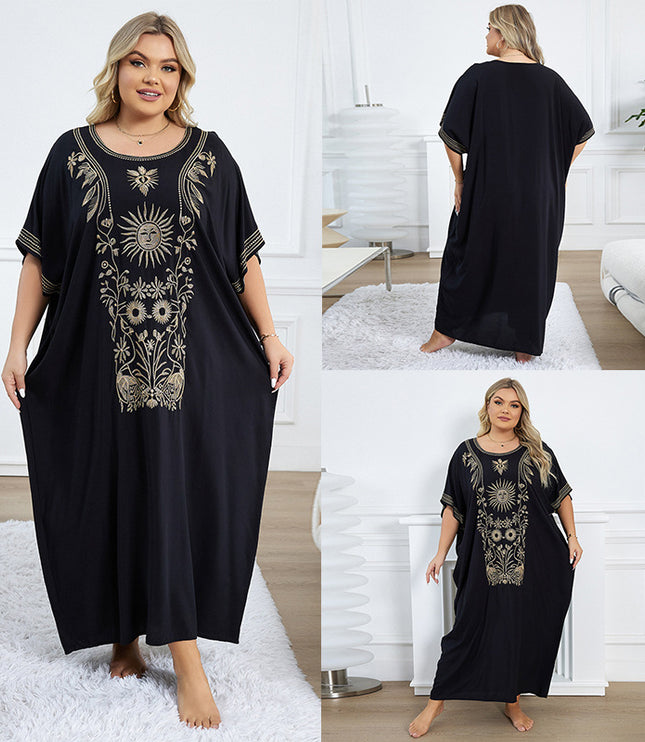 European And American Rayon Embroidered Holiday Loose Plus Size Long Dress