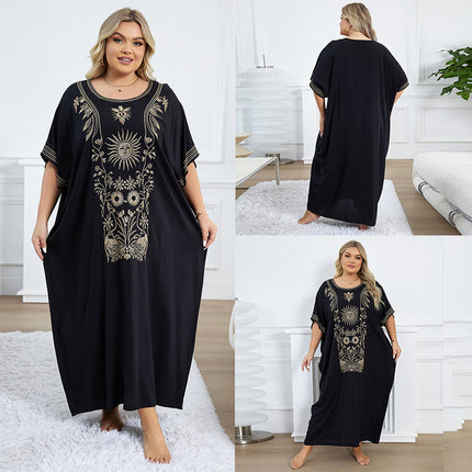 European And American Rayon Embroidered Holiday Loose Plus Size Long Dress