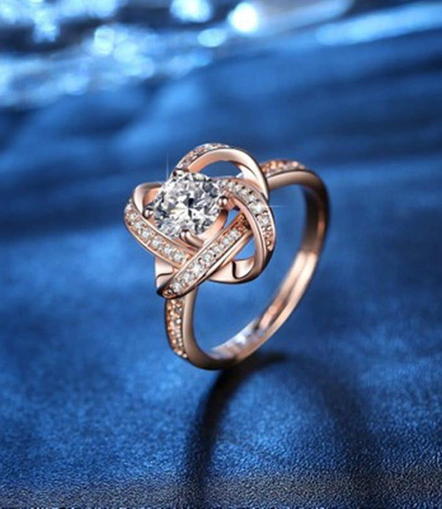 Adjustable Rose Gold Four-Leaf Clover Ring – Korean Style Geometric Copper Ring with Electroplating