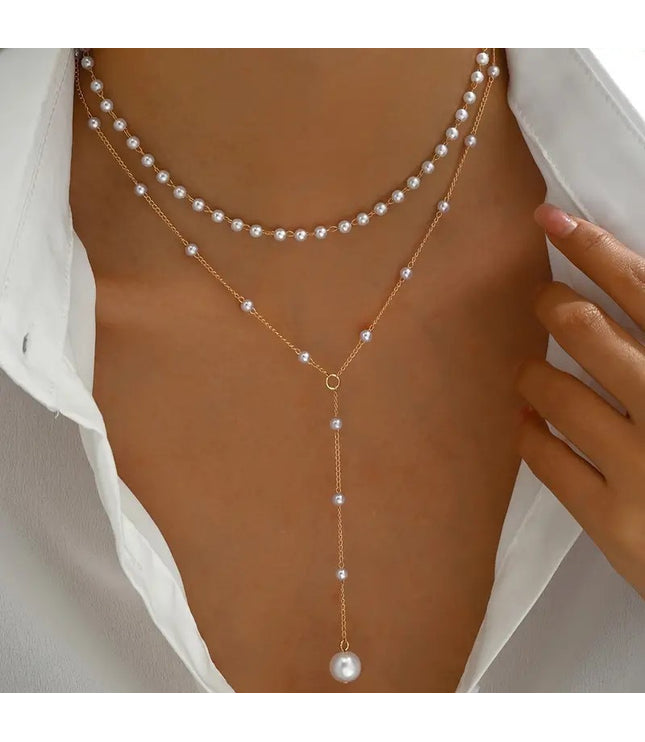 European & American Style Pearl and Alloy Geometric Necklace