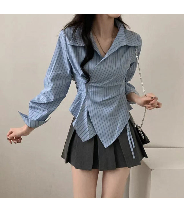 Autumn Shirt Stripe College Style Shirt