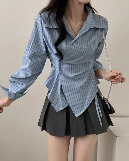 Autumn Shirt Stripe College Style Shirt