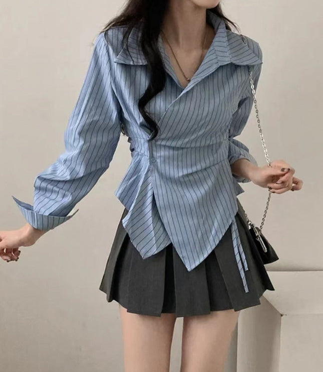 Autumn Shirt Stripe College Style Shirt