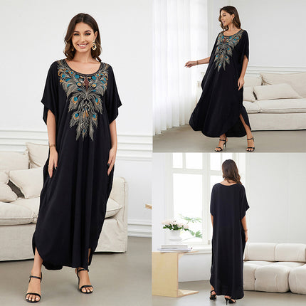 European And American Rayon Embroidered Holiday Loose Plus Size Long Dress