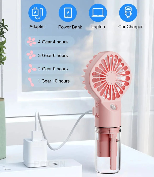 Portable Humidifier Fan Mini Handheld Mist Fan Portable USB Rechargeable Handheld Fan with Humidifier Mini Water Spray Hand Fan