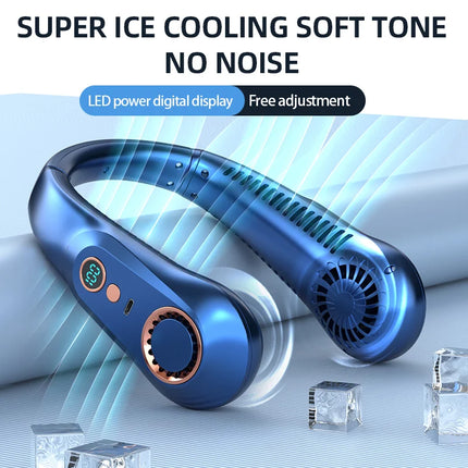 3000mAh Hanging Neck Fan Portable Bladeless Mini USB Rechargeable Mute LED Digital Display Electric Fan Summer Air Cooler New