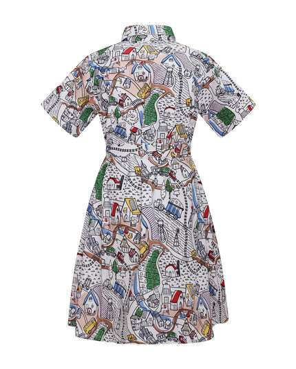 Village Print Girls Summer Dress